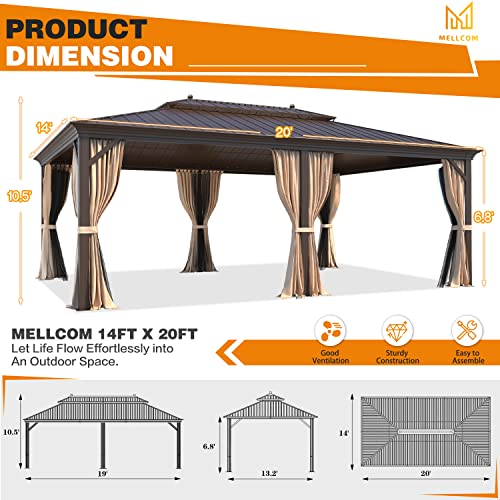 12x16 ft Hardtop Gazebo with Galvanized Steel Roof, Curtains and Netting V821