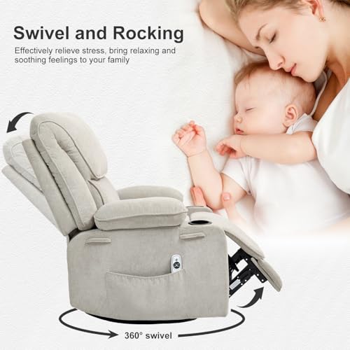 Massage Heated Swivel Rocking Recliner Chair with Cup Holders Z657