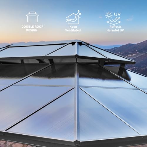 10'x13' Hardtop Gazebo with Polycarbonate Double Roof, Aluminum Frame, Curtains and Netting N263