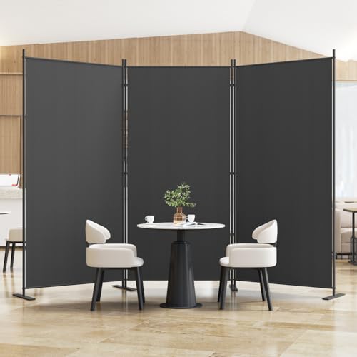 8-Panel 6 ft Tall Indoor Folding Room Divider, Portable Privacy Screen, Freestanding Partition, Dark Grey K442