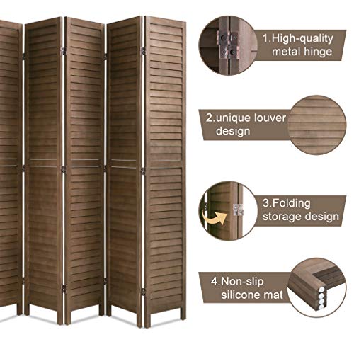 6 Panel Wood Room Divider Freestanding White 5.57 FT S6393
