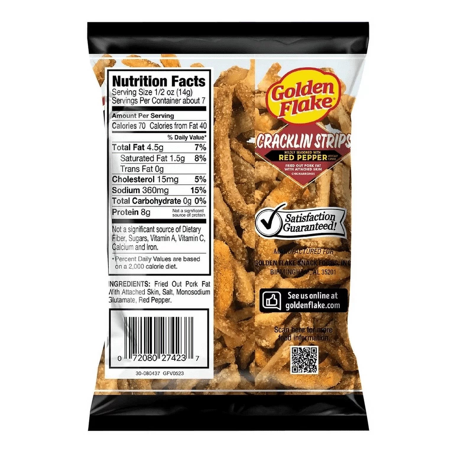 Fried Pork Cracklin Strips Mildly Seasoned with Red Pepper, 3.5 oz. Bags (3 Bags) A295796