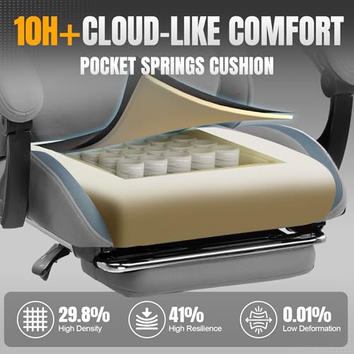 Gaming Chair Ergonomic Office Chair with Foot Rest, Breathable Fabric Computer Chair with Headrest and Lumbar Support V504535