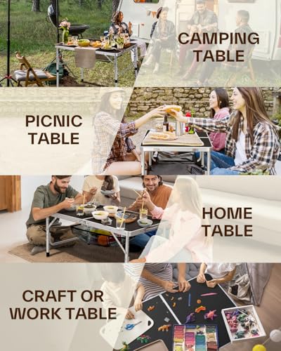 Adjustable Height Folding Camping Table with Mesh Layer Y4319