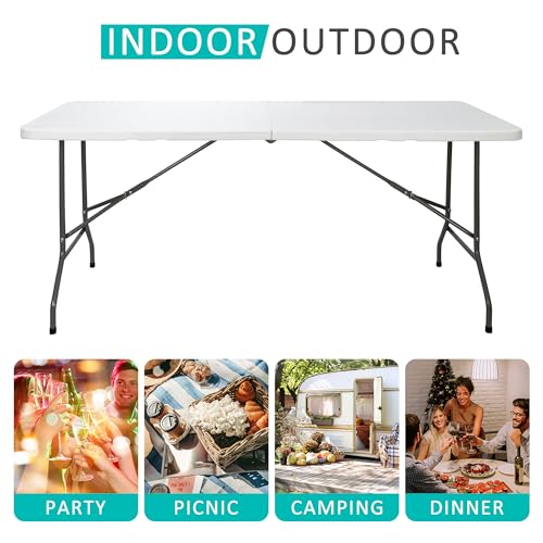 Portable 4 Foot Plastic Folding Table, Indoor Outdoor Heavy Duty, White R80992