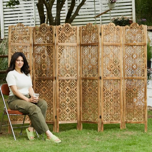 Wood Carved Room Divider 4 Panel Folding Screen Z937290