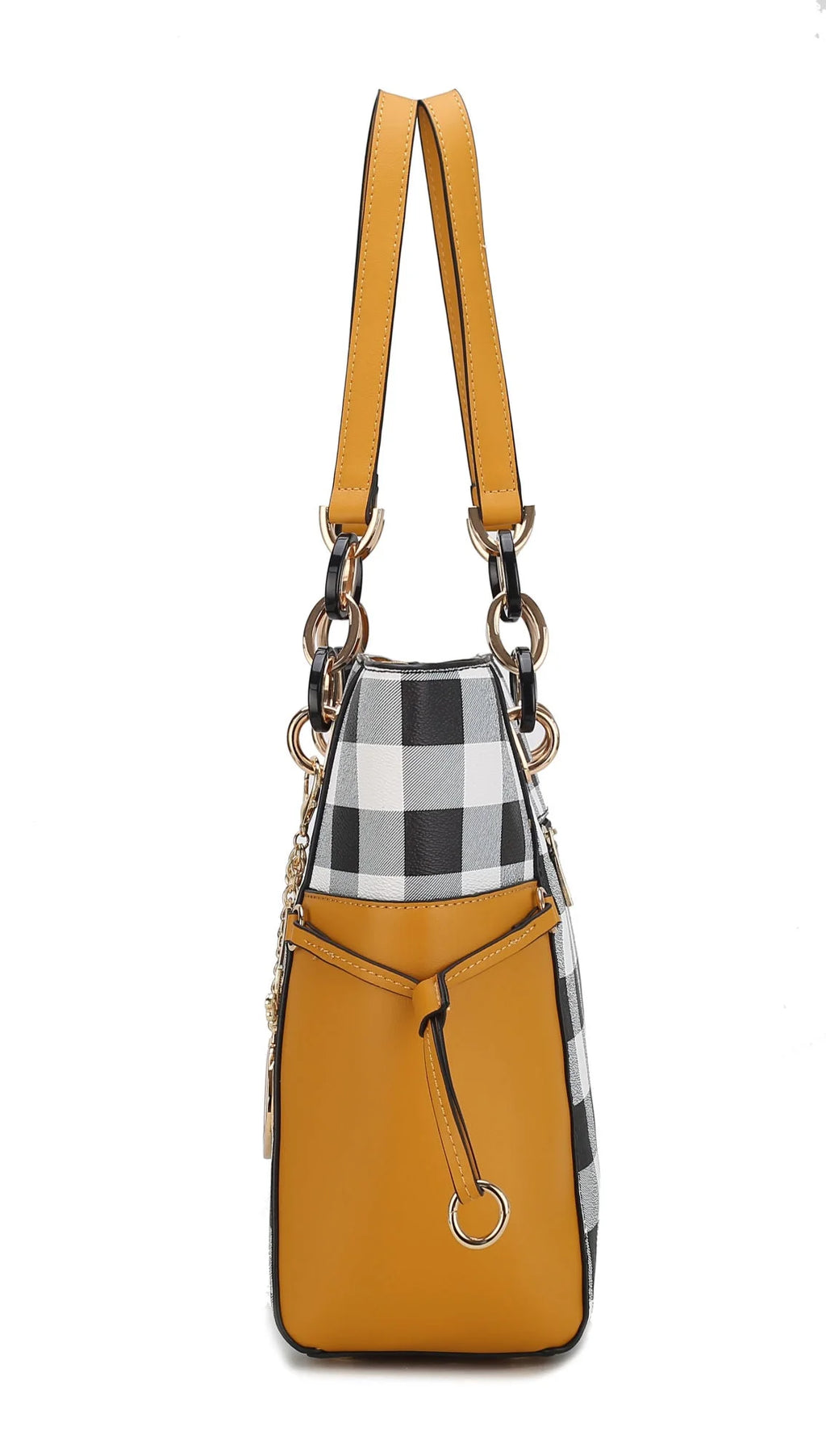 Checkered Tote Handbag with Wallet B8234
