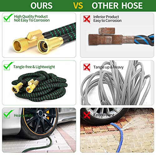 Expandable Garden Hose with Brass Fittings and Spray Nozzle T8330