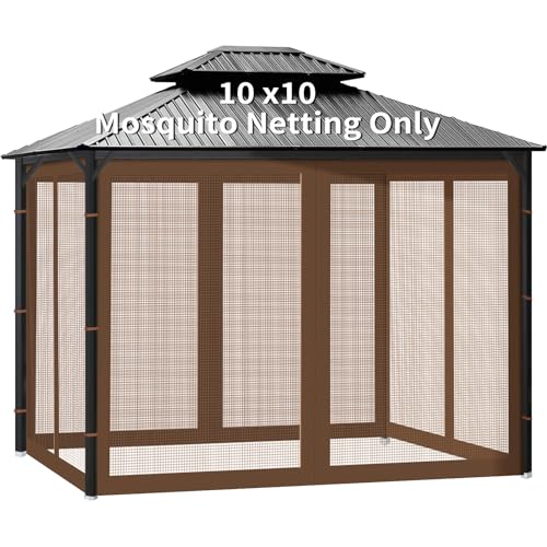 10x10 ft Gazebo Replacement Mosquito Netting with Zippers, 4-Panel Sidewall Y911936