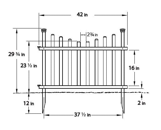 White Vinyl Picket Fence Kit 2.5 ft H x 3.5 ft W, 2 Panels E2055