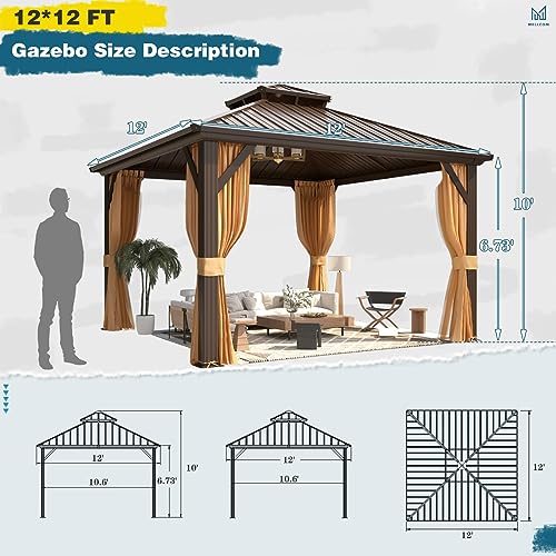 10'x13' Hardtop Gazebo with Polycarbonate Double Roof, Aluminum Frame, Curtains and Netting N263
