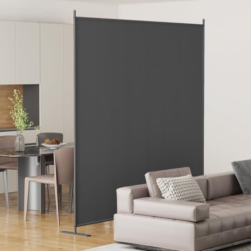 8-Panel 6 ft Tall Indoor Folding Room Divider, Portable Privacy Screen, Freestanding Partition, Dark Grey K442