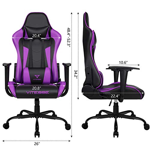 Gaming Chair High Back Ergonomic Racing Desk with Lumbar Support and Headrest, Purple Y569