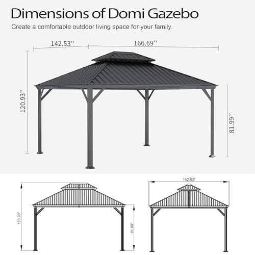 10 x 10 ft Hardtop Gazebo with Netting and Curtains, Galvanized Steel Roof for Patio and Garden X50618