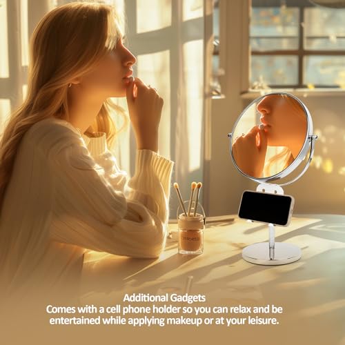 8" LED Lighted Makeup Mirror, 1x/10x Magnifying, Rechargeable, 360° Rotation F4760