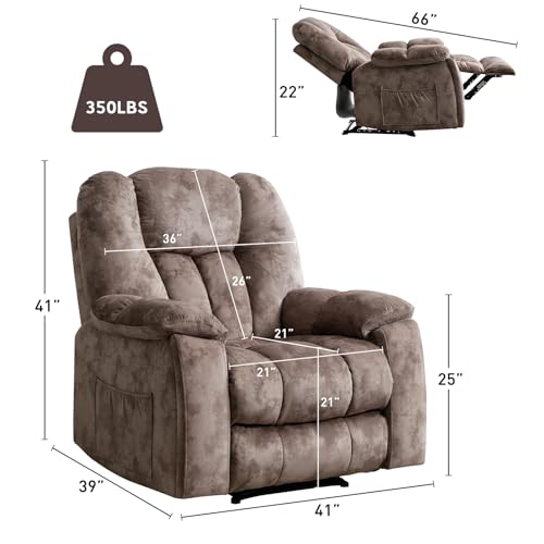 Manual Recliner Chair for Adults with Massage and Heat, Fabric, Brown C9569