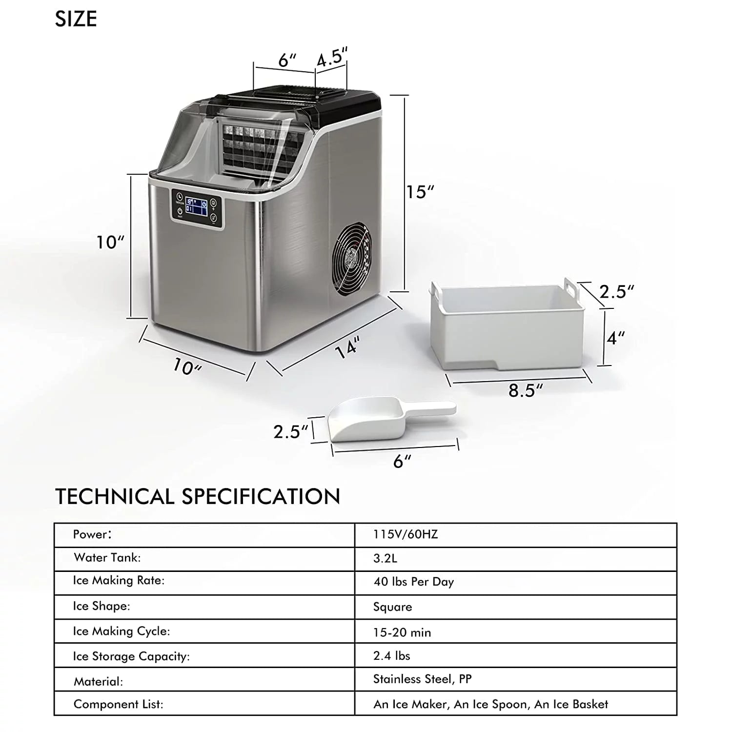 Compact Countertop Ice Maker, 45 Lbs/24H, Self-Cleaning Portable M93535