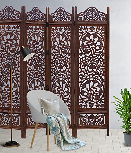 4 Panel Folding Wood Room Divider, Antique Brown, 72 x 80 L396608