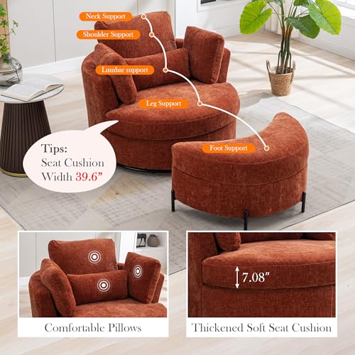 Oversized Swivel Barrel Chair with Ottoman, Chenille, Beige X252712
