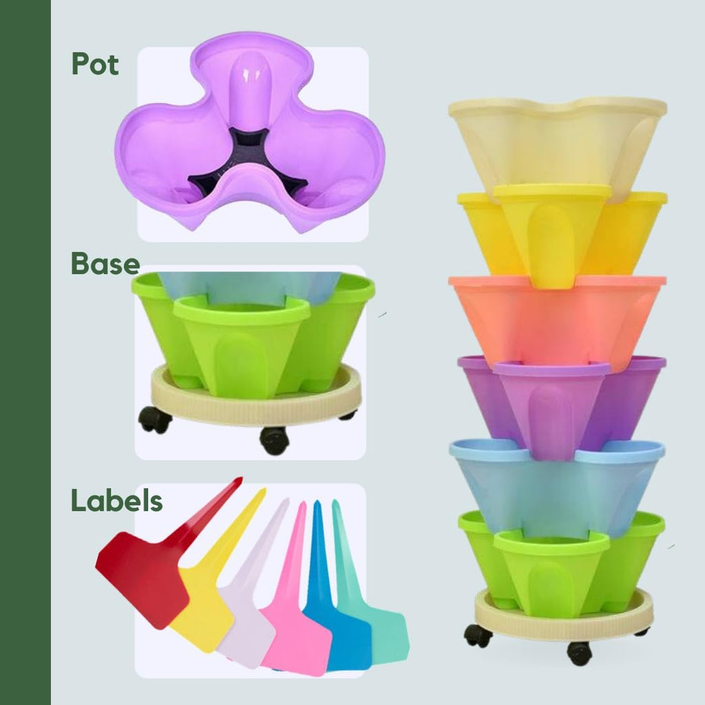Vertical Garden with Wheels and Plant Labels, Stackable Planter 3 Pots, Indoor/Outdoor H9472
