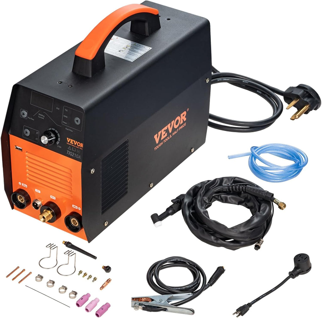 VEVOR 210Amp TIG Welder, Welder TIG 3 in 1, 110/220V Dual Voltage HF TIG/Stick/Clean Welding Machine with USB, IGBT Inverter & Torch, Digital Arc Welder