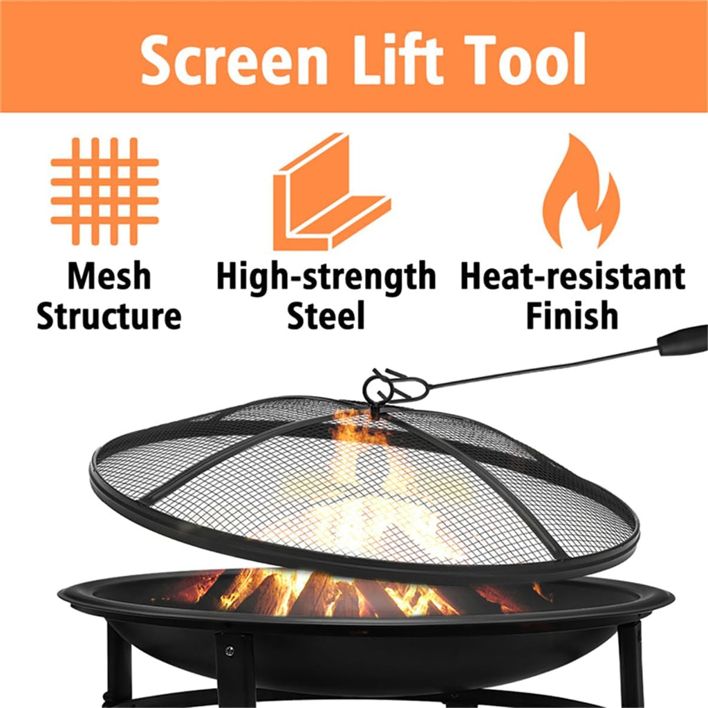 26 inch Outdoor Wood Burning Fire Pit with Spark Screen and Log Grate R5966