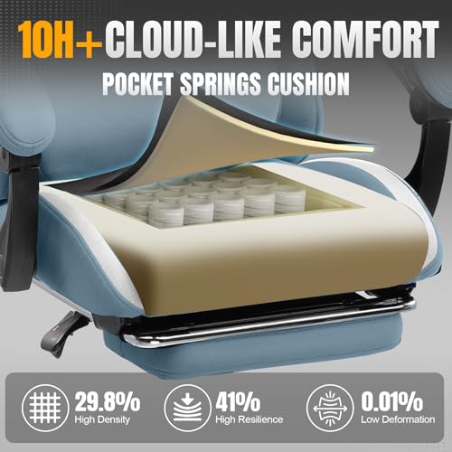 Gaming Chair Ergonomic Office Chair with Foot Rest, Breathable Fabric Computer Chair with Headrest and Lumbar Support V504535