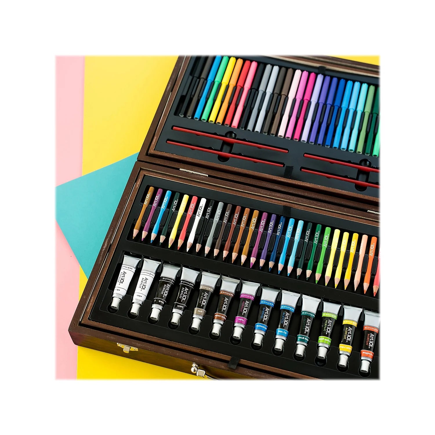 Deluxe Multifunctional Art Set with 215 Pieces in Wood Case H5701
