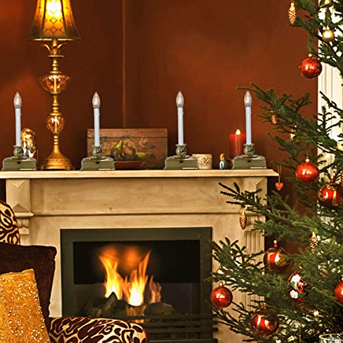 Christmas Window Candles with Timer, LED Flickering Lights, Set of 4 E354346