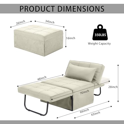 Sofa Bed Folding Ottoman Couch with Adjustable Backrest, Dark Grey C9023