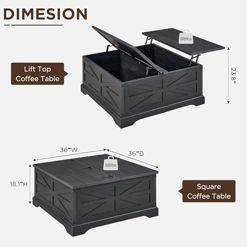 Farmhouse Lift Top Coffee Table with Storage, 36" Wood Square Center Table G51641