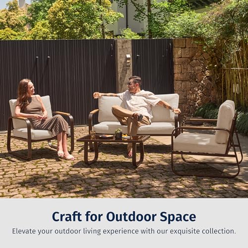 4-Piece Outdoor Patio Set with Sofa and Tempered Glass Table F97509