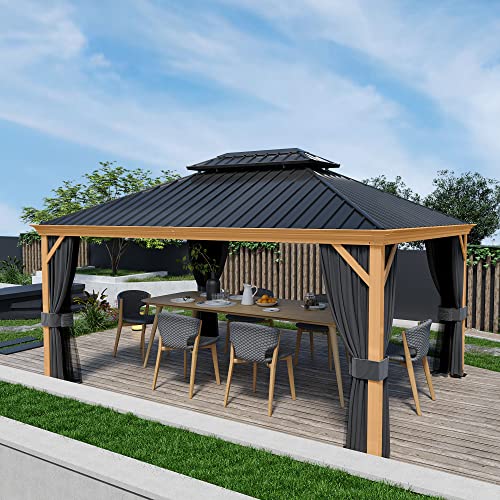 10' x 12' Hardtop Gazebo with Galvanized Steel Double Roof, Netting and Curtains W925480
