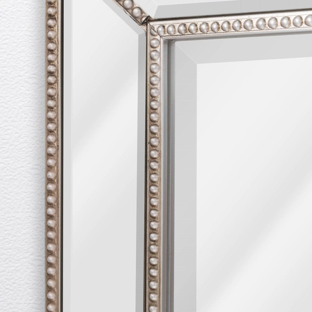 Champagne Silver Beaded Glass Framed Vanity Mirror - Rectangle for Bathroom & Living Room - 20"x32" Z524863