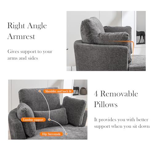 Oversized Swivel Barrel Chair with Ottoman, Chenille, Beige X252712
