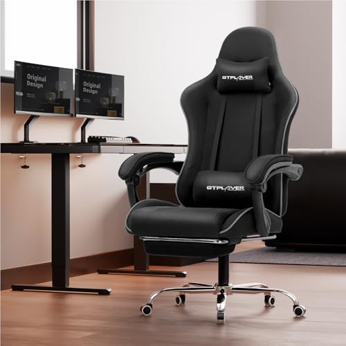 Gaming Chair with Footrest and Lumbar Support, Height Adjustable, 360° Swivel, Blue U7447