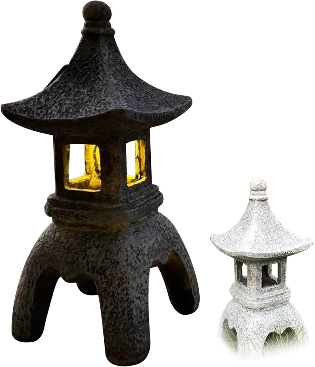 Solar Pagoda Lantern Garden Statue Resin Waterproof Outdoor Decor R5510