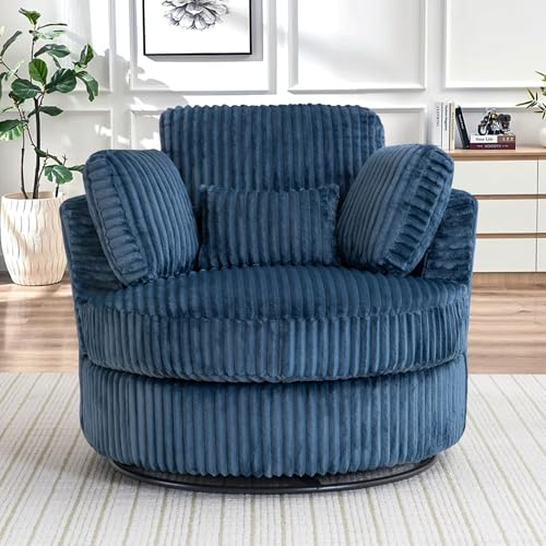 Swivel Barrel Chair with Ottoman for Living Room Bedroom, White W553228