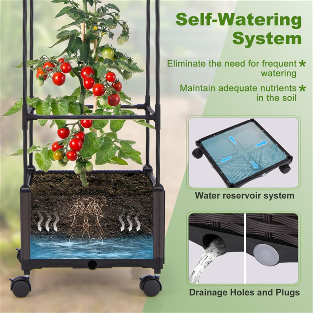 Raised Garden Bed Planter Box with Trellis for Climbing Plants Outdoor R41695