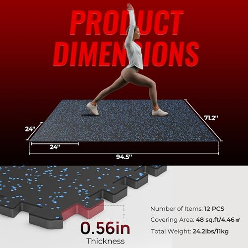 24 Pcs Interlocking EVA Foam Gym Mats with Rubber Top, Black A6287