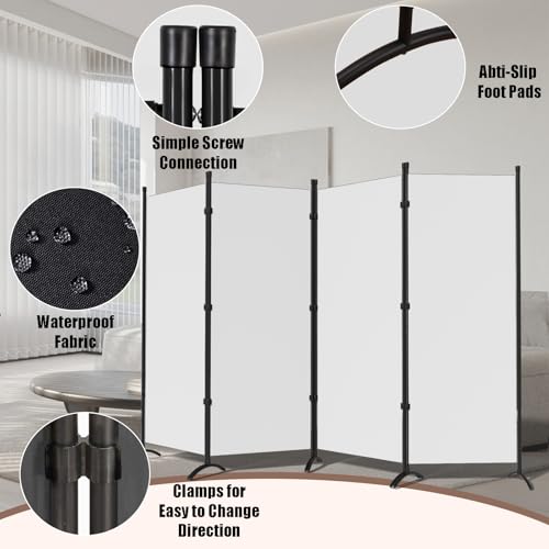 4 Panel Folding Room Divider Privacy Screen with Steel Frame P539789