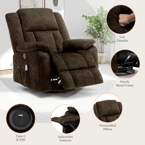 Swivel Glider Recliner Chair with Massage and Heating U85854