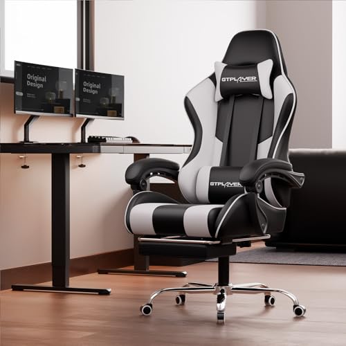 Gaming Chair with Footrest and Lumbar Support, Height Adjustable, 360° Swivel, Blue U7447