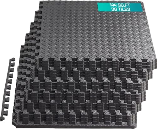 Puzzle Exercise Mat for Home Gym, EVA Interlocking Foam Floor Tiles with Border I79139