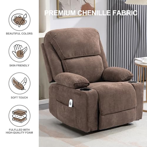 Massage Heated Swivel Rocking Recliner Chair with Cup Holders Z657
