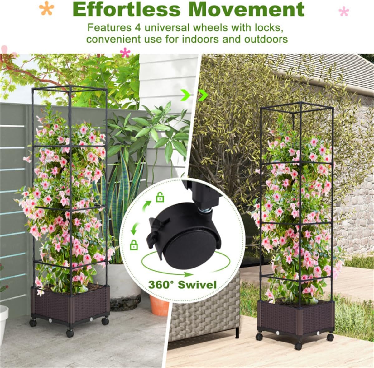 Raised Garden Bed Planter Box with Trellis for Climbing Plants Outdoor R41695
