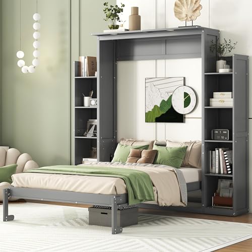 Full Size Murphy Bed with Shelves and LED Lights W133815