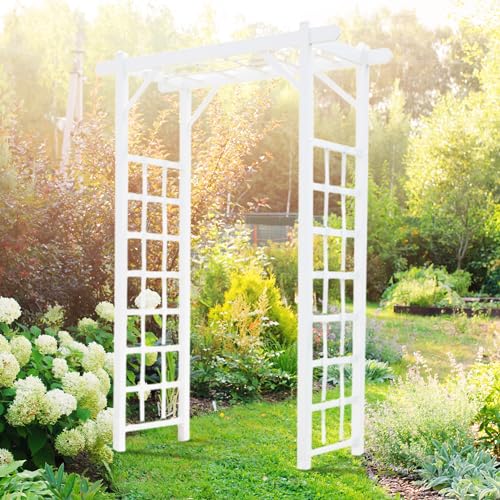 PVC Patio Garden Arch with Lattice Trellis for Climbing Plants N446568