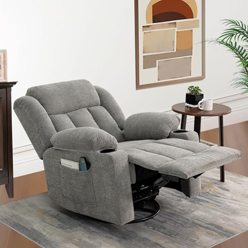 Swivel Recliner Chair for Adults with Massage and Heat, Fabric, Lime Gray B7507