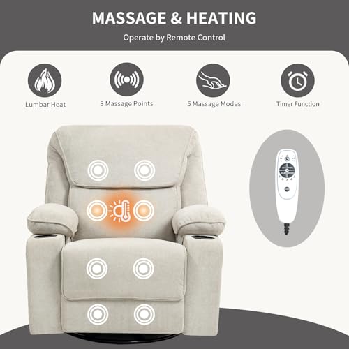 Massage Heated Swivel Rocking Recliner Chair with Cup Holders Z657